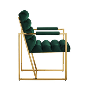 Homeroots Set Of Two Tufted Hunter Green And Gold Upholstered Velvet Dining Arm Chairs Hunter Green,Gold Metal And Wood 545056