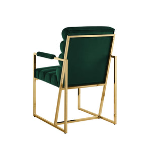 Homeroots Set Of Two Tufted Hunter Green And Gold Upholstered Velvet Dining Arm Chairs Hunter Green,Gold Metal And Wood 545056