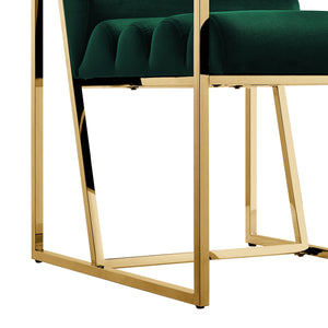 Homeroots Set Of Two Tufted Hunter Green And Gold Upholstered Velvet Dining Arm Chairs Hunter Green,Gold Metal And Wood 545056