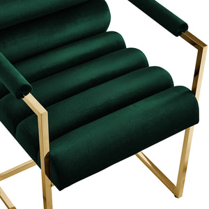 Homeroots Set Of Two Tufted Hunter Green And Gold Upholstered Velvet Dining Arm Chairs Hunter Green,Gold Metal And Wood 545056