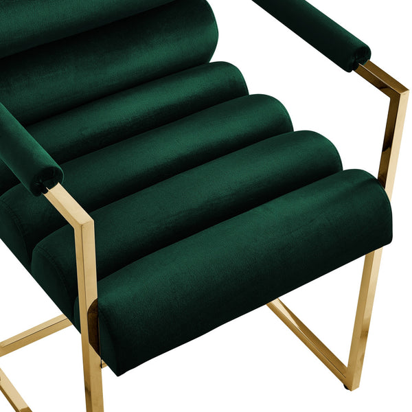 Homeroots Set Of Two Tufted Hunter Green And Gold Upholstered Velvet Dining Arm Chairs Hunter Green,Gold Metal And Wood 545056
