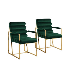 Homeroots Set Of Two Tufted Hunter Green And Gold Upholstered Velvet Dining Arm Chairs Hunter Green,Gold Metal And Wood 545056