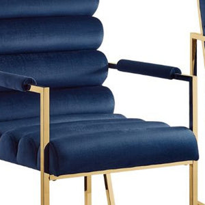 Homeroots Set Of Two Tufted Navy Blue And Gold Upholstered Velvet Dining Arm Chairs Navy,Gold Metal And Wood 545057