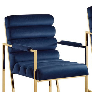 Homeroots Set Of Two Tufted Navy Blue And Gold Upholstered Velvet Dining Arm Chairs Navy,Gold Metal And Wood 545057
