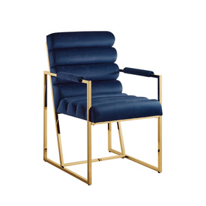 Homeroots Set Of Two Tufted Navy Blue And Gold Upholstered Velvet Dining Arm Chairs Navy,Gold Metal And Wood 545057