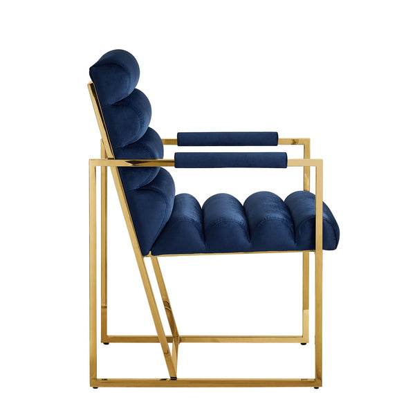 Homeroots Set Of Two Tufted Navy Blue And Gold Upholstered Velvet Dining Arm Chairs Navy,Gold Metal And Wood 545057