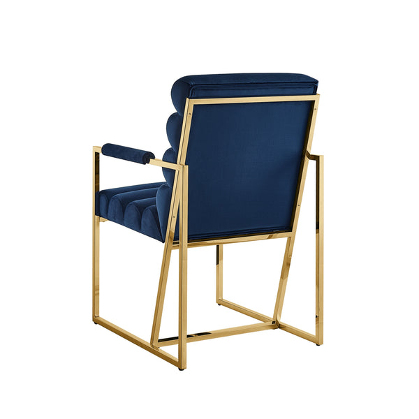 Homeroots Set Of Two Tufted Navy Blue And Gold Upholstered Velvet Dining Arm Chairs Navy,Gold Metal And Wood 545057