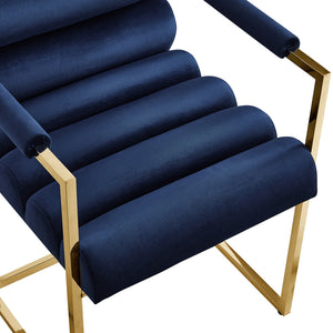 Homeroots Set Of Two Tufted Navy Blue And Gold Upholstered Velvet Dining Arm Chairs Navy,Gold Metal And Wood 545057