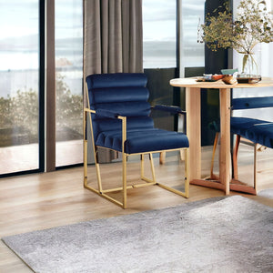 Homeroots Set Of Two Tufted Navy Blue And Gold Upholstered Velvet Dining Arm Chairs Navy,Gold Metal And Wood 545057