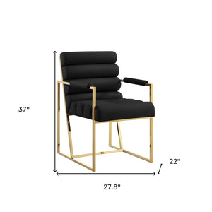 Homeroots Set Of Two Tufted Black And Gold Upholstered Faux Leather Dining Arm Chairs Black,Gold Metal And Wood 545058
