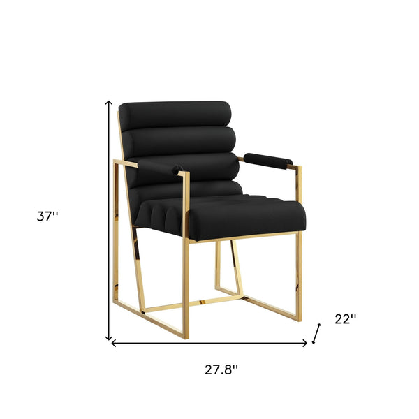 Homeroots Set Of Two Tufted Black And Gold Upholstered Faux Leather Dining Arm Chairs Black,Gold Metal And Wood 545058
