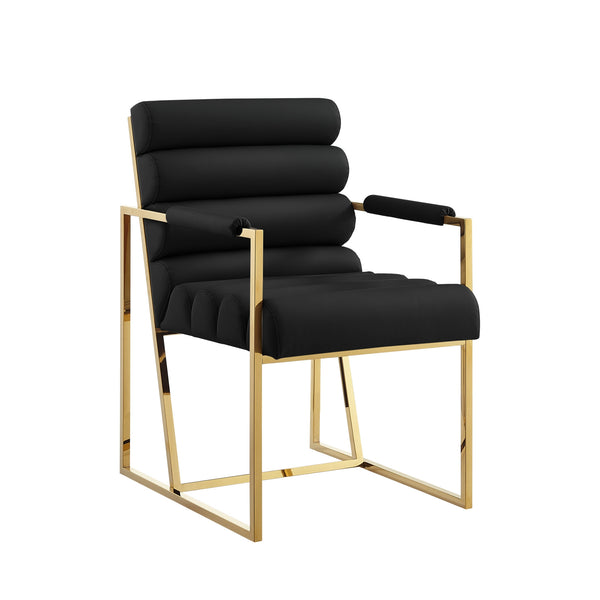 Homeroots Set Of Two Tufted Black And Gold Upholstered Faux Leather Dining Arm Chairs Black,Gold Metal And Wood 545058