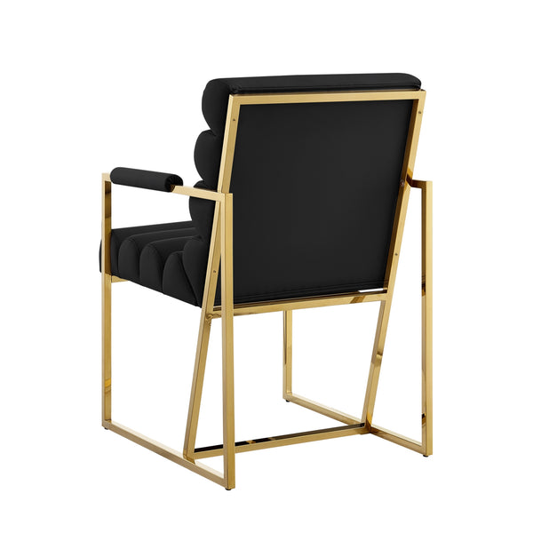 Homeroots Set Of Two Tufted Black And Gold Upholstered Faux Leather Dining Arm Chairs Black,Gold Metal And Wood 545058