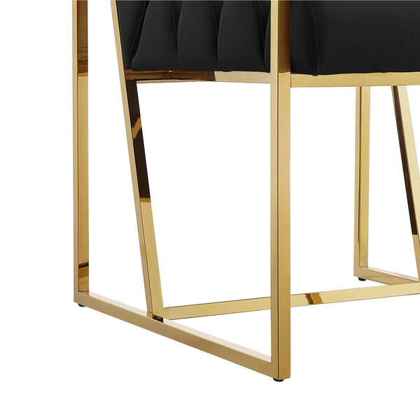 Homeroots Set Of Two Tufted Black And Gold Upholstered Faux Leather Dining Arm Chairs Black,Gold Metal And Wood 545058