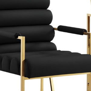 Homeroots Set Of Two Tufted Black And Gold Upholstered Faux Leather Dining Arm Chairs Black,Gold Metal And Wood 545058