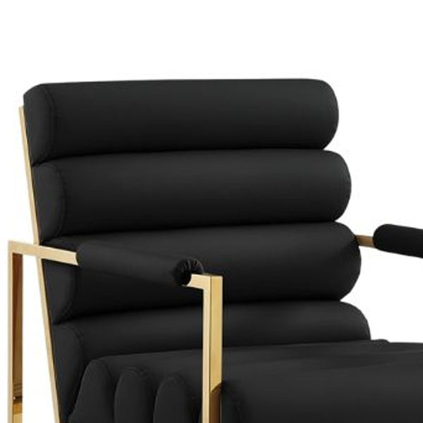Homeroots Set Of Two Tufted Black And Gold Upholstered Faux Leather Dining Arm Chairs Black,Gold Metal And Wood 545058