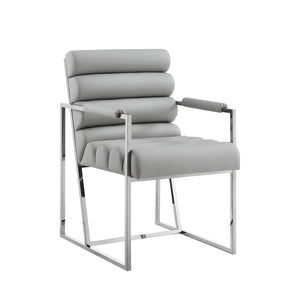 Homeroots Set Of Two Tufted Gray And Silver Metallic Upholstered Faux Leather Dining Arm Chairs Grey,Chrome Metal And Wood 545059