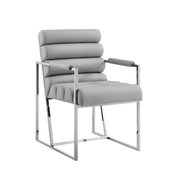 Homeroots Set Of Two Tufted Gray And Silver Metallic Upholstered Faux Leather Dining Arm Chairs Grey,Chrome Metal And Wood 545059
