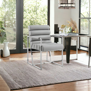 Homeroots Set Of Two Tufted Gray And Silver Metallic Upholstered Faux Leather Dining Arm Chairs Grey,Chrome Metal And Wood 545059