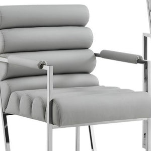 Homeroots Set Of Two Tufted Gray And Silver Metallic Upholstered Faux Leather Dining Arm Chairs Grey,Chrome Metal And Wood 545059