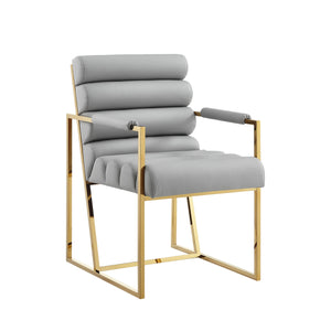 Homeroots Set Of Two Tufted Gray And Gold Upholstered Faux Leather Dining Arm Chairs Grey,Gold Metal And Wood 545060