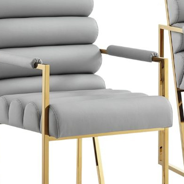 Homeroots Set Of Two Tufted Gray And Gold Upholstered Faux Leather Dining Arm Chairs Grey,Gold Metal And Wood 545060