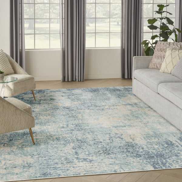 HomeRoots 8' Blue and Ivory Abstract Area Rug - Modern Power Loom Design for Effortless Style and Durability 8' X 10' 545086