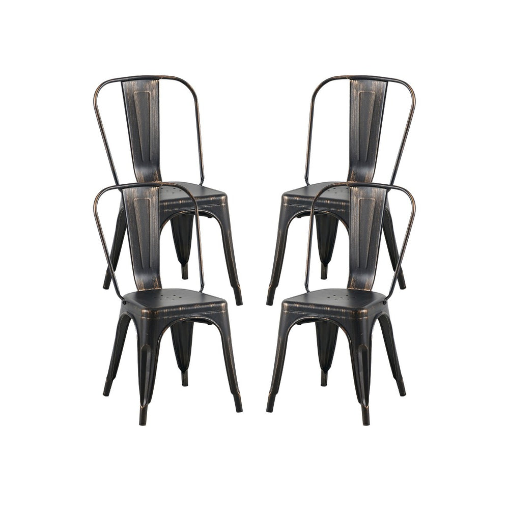 English Elm Set Of 4 Matte Black Industrial Metal Dining Chairs – Stackable, Lightweight, Easy-Clean & Modern Design B347P383369-GIGA