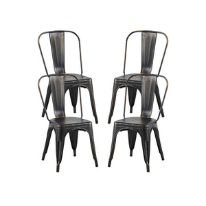 English Elm Set Of 4 Matte Black Industrial Metal Dining Chairs – Stackable, Lightweight, Easy-Clean & Modern Design B347P383369-GIGA