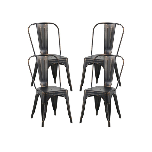 English Elm Set Of 4 Matte Black Industrial Metal Dining Chairs – Stackable, Lightweight, Easy-Clean & Modern Design B347P383369-GIGA