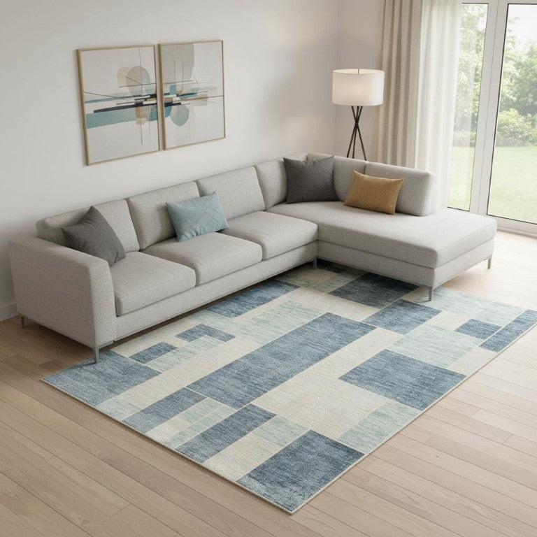 HomeRoots 9 X 12 Geometric Polyester Area Rug Machine Washable Low Pile Living Room Floor 545092