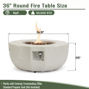 English Elm 36" Round Propane Fire Pit Table 50000 Btu Mgo Stone Finish Outdoor Patio Deck W853P277119