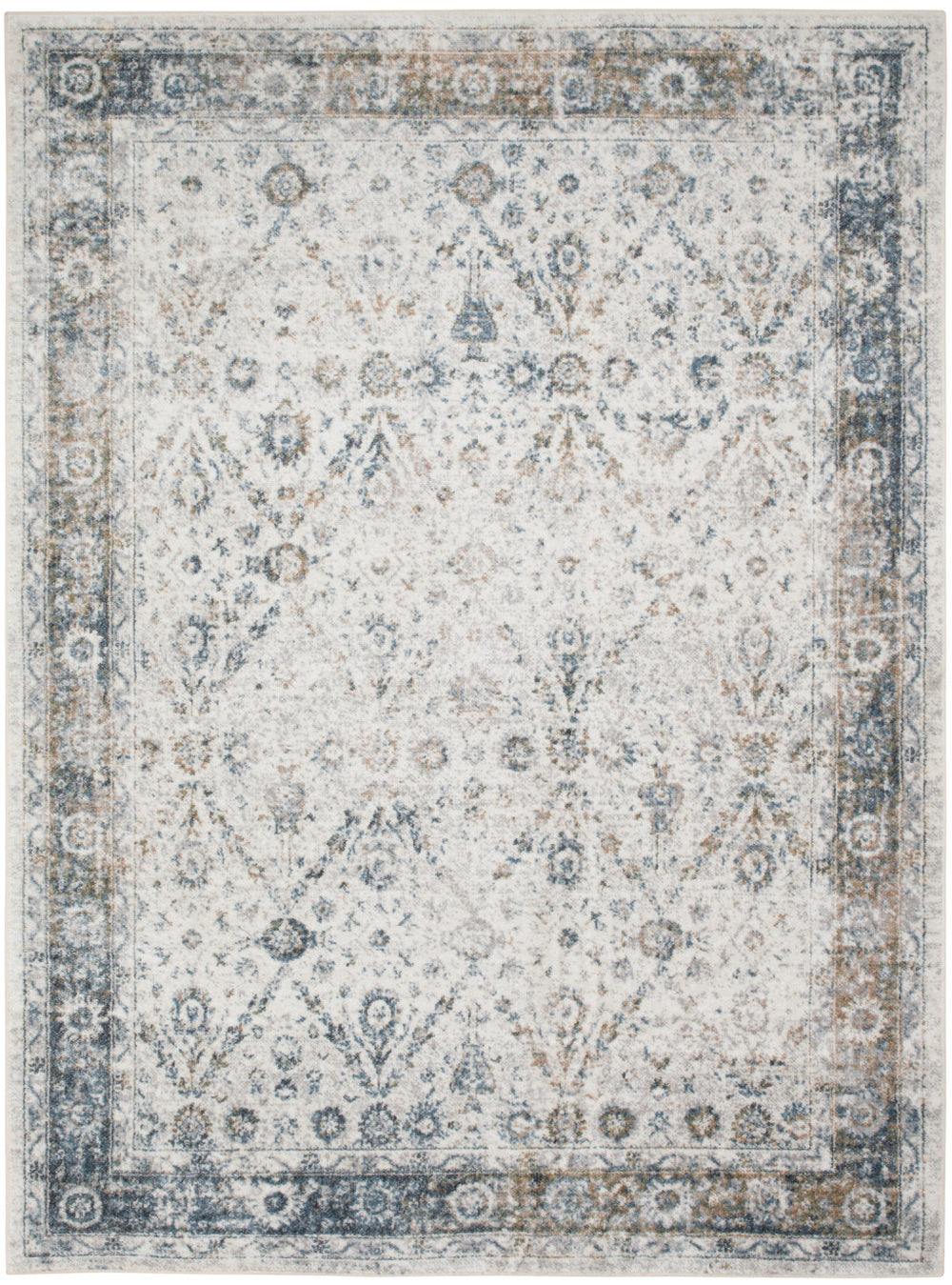 Homeroots 5' X 7' Blue And Ivory Floral Medallion Power Loom Distressed Washable Area Rug  Polyester 545097