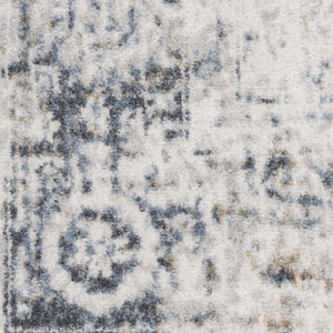 Homeroots 5' X 7' Blue And Ivory Floral Medallion Power Loom Distressed Washable Area Rug  Polyester 545097