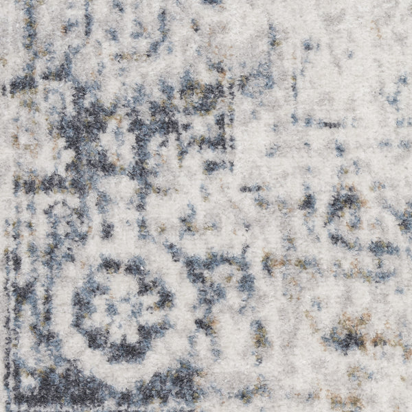 Homeroots 5' X 7' Blue And Ivory Floral Medallion Power Loom Distressed Washable Area Rug  Polyester 545097