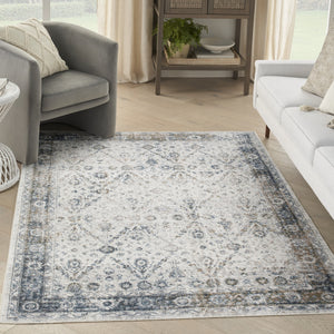Homeroots 5' X 7' Blue And Ivory Floral Medallion Power Loom Distressed Washable Area Rug  Polyester 545097