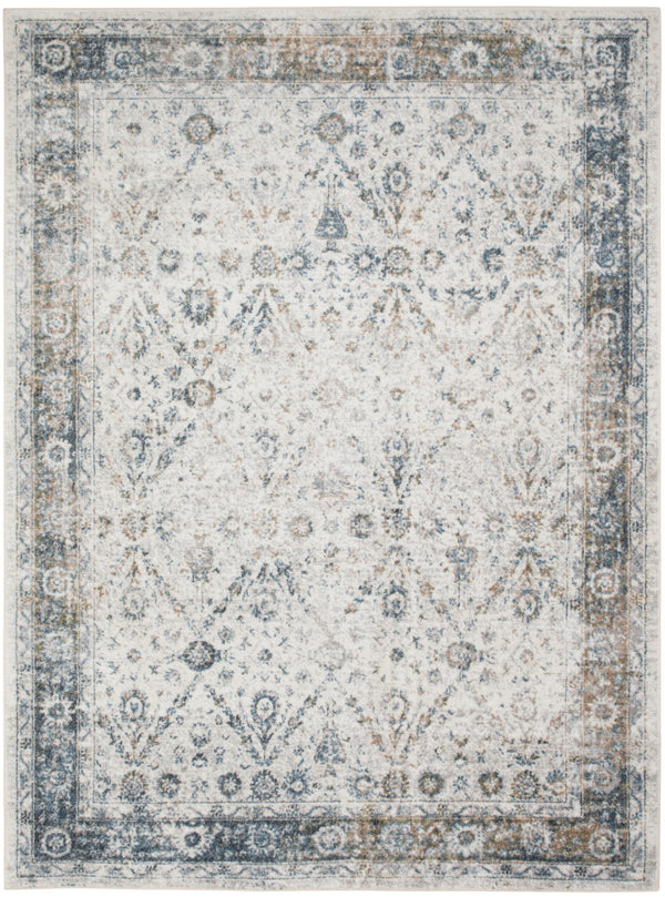 Homeroots 7' X 9' Blue And Ivory Floral Medallion Power Loom Distressed Washable Area Rug  Polyester 545098