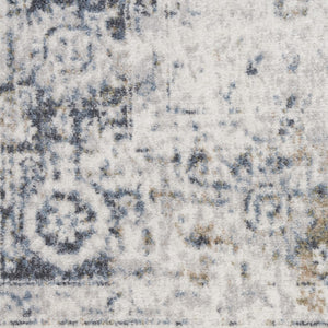 Homeroots 7' X 9' Blue And Ivory Floral Medallion Power Loom Distressed Washable Area Rug  Polyester 545098