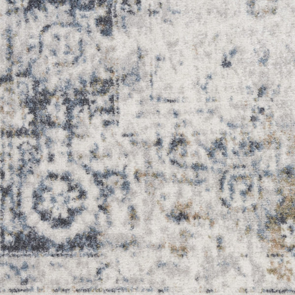 Homeroots 7' X 9' Blue And Ivory Floral Medallion Power Loom Distressed Washable Area Rug  Polyester 545098