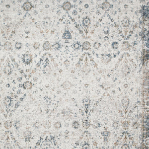 Homeroots 7' X 9' Blue And Ivory Floral Medallion Power Loom Distressed Washable Area Rug  Polyester 545098