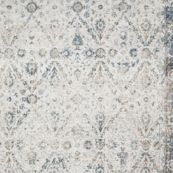 Homeroots 7' X 9' Blue And Ivory Floral Medallion Power Loom Distressed Washable Area Rug  Polyester 545098