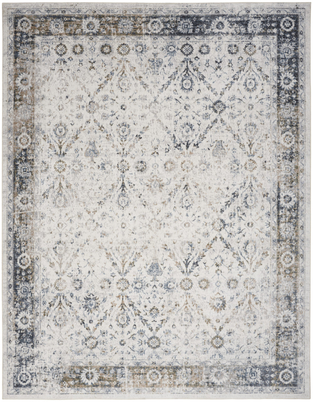 Homeroots 8' X 10' Blue And Ivory Floral Medallion Power Loom Distressed Washable Area Rug  Polyester 545099