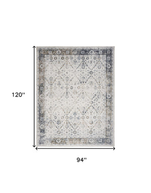Homeroots 8' X 10' Blue And Ivory Floral Medallion Power Loom Distressed Washable Area Rug  Polyester 545099