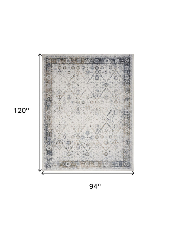 Homeroots 8' X 10' Blue And Ivory Floral Medallion Power Loom Distressed Washable Area Rug  Polyester 545099