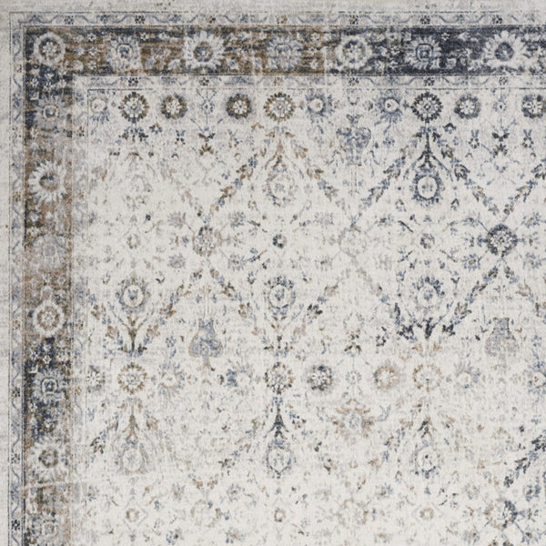 Homeroots 8' X 10' Blue And Ivory Floral Medallion Power Loom Distressed Washable Area Rug  Polyester 545099