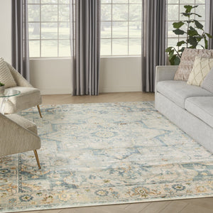 HomeRoots 8' Blue and Ivory Floral Medallion Area Rug – Elegant, Distressed Design for Easy Care and Style 8' X 10' 545099