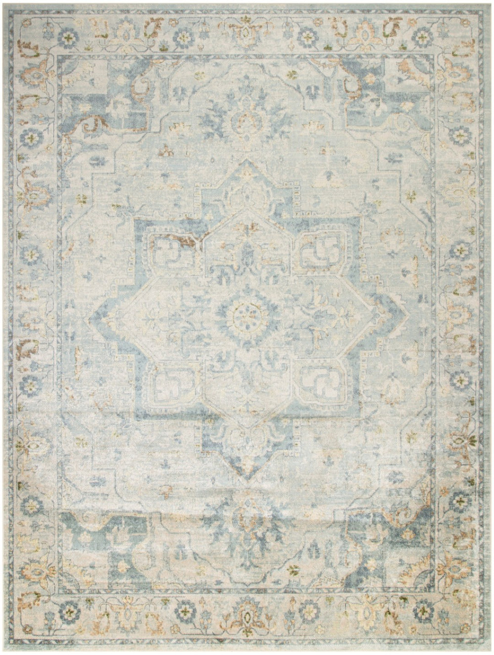 HomeRoots 8' Blue and Ivory Floral Medallion Area Rug – Elegant, Distressed Design for Easy Care and Style 8' X 10' 545099