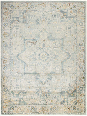 HomeRoots 8' Blue and Ivory Floral Medallion Area Rug – Elegant, Distressed Design for Easy Care and Style 8' X 10' 545099