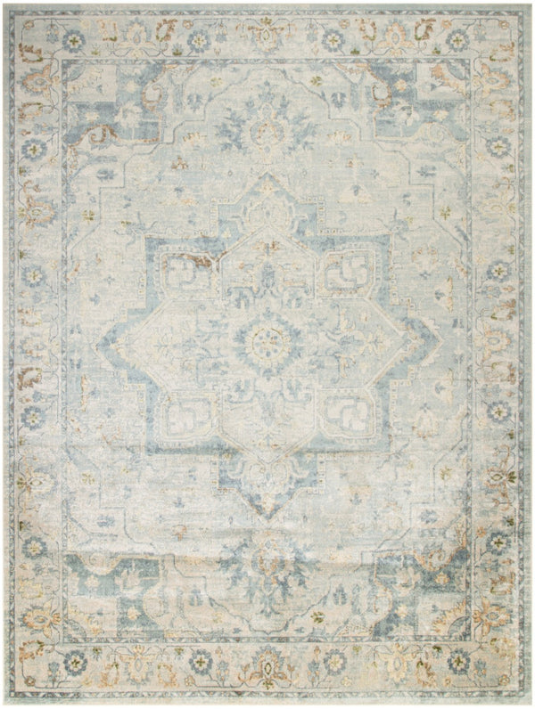 HomeRoots 8' Blue and Ivory Floral Medallion Area Rug – Elegant, Distressed Design for Easy Care and Style 8' X 10' 545099