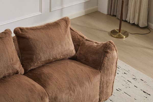 English Elm Giant Ultra Soft Fluffy Loveseat Bean Bag Sofa for Adults, Oversized Shredded Foam Couch with Pillows Brown W3723P353895